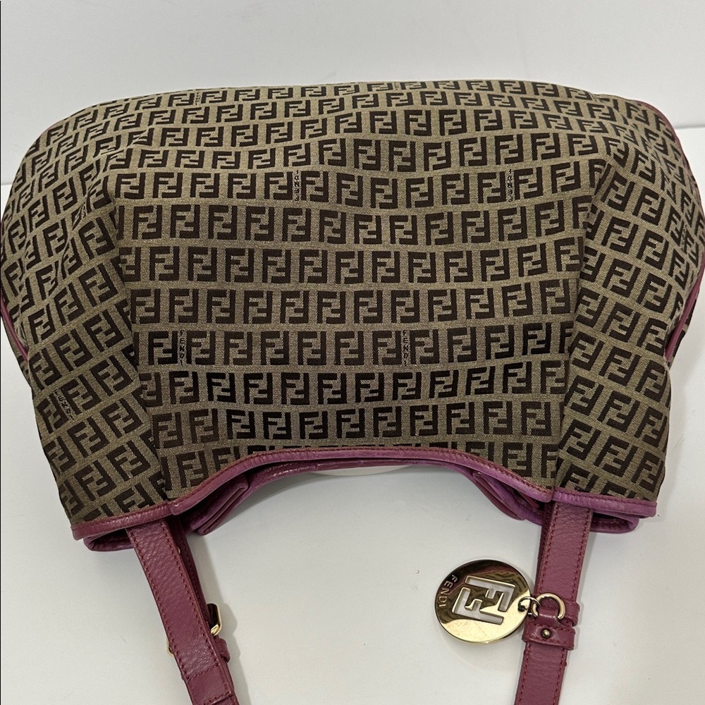 💯Authentic Fendi Zucchino Canvas and Leather Charm Shoulder Bag🍀 - Picture 8 of 17